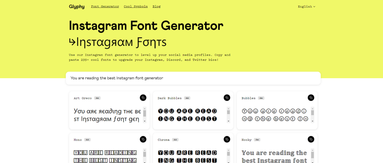 Instagram font generator Glyphy